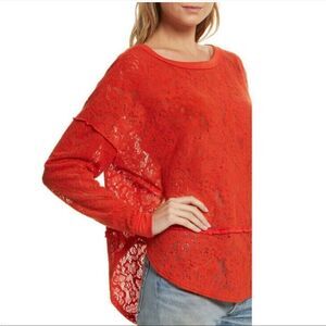 FREE PEOPLE | Not Cold Eyelet Oversized Orange Red Sweater Women’s Size Small